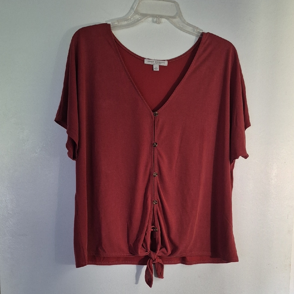 Universal Thread V-Neck Button Blouse - Rust Red